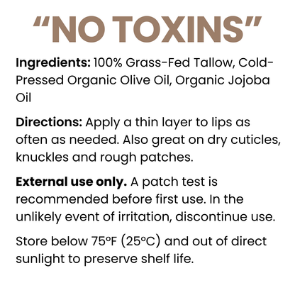 Unscented Tallow Lip Balm ingredients and directions