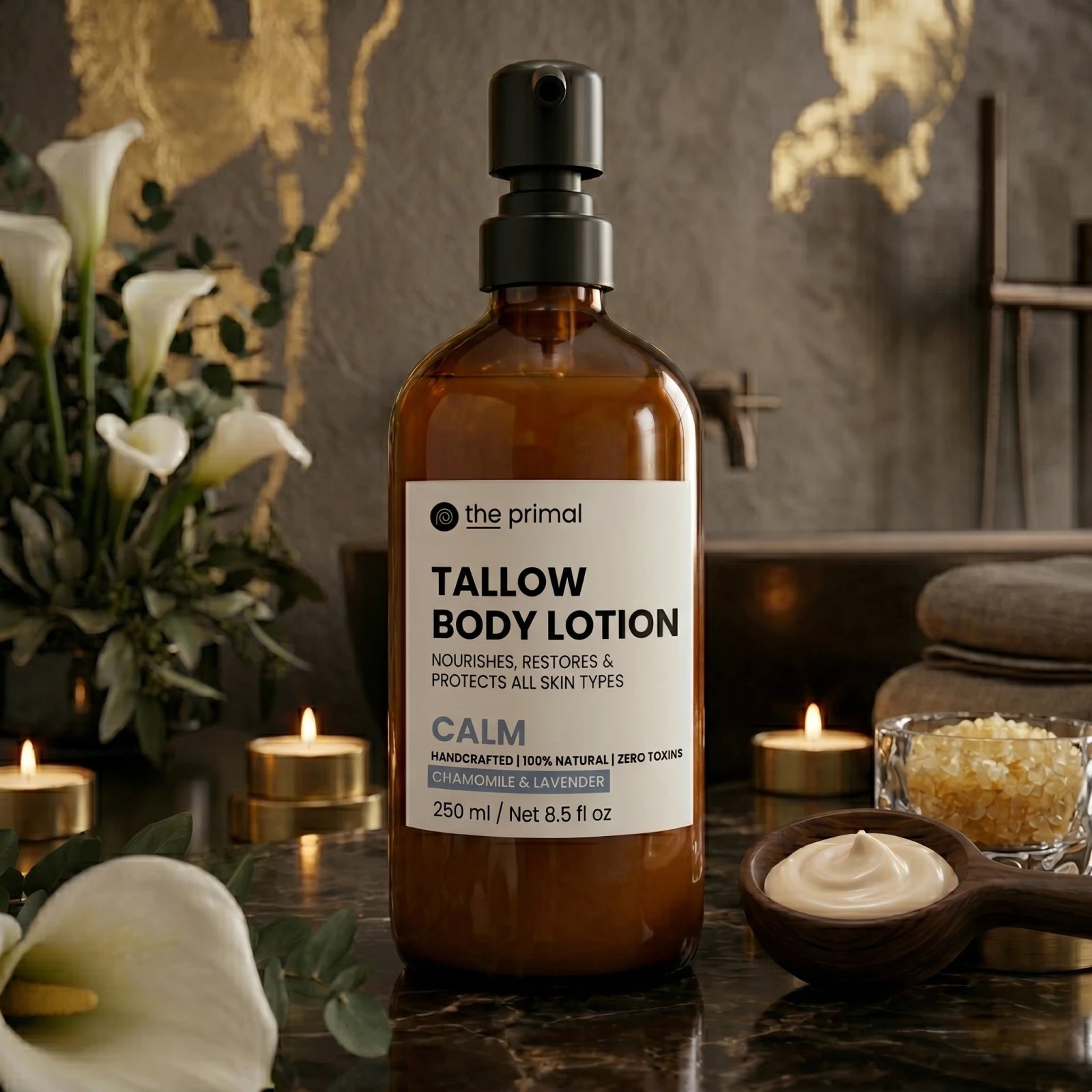 Lavender chamomile tallow body lotion by The Primal