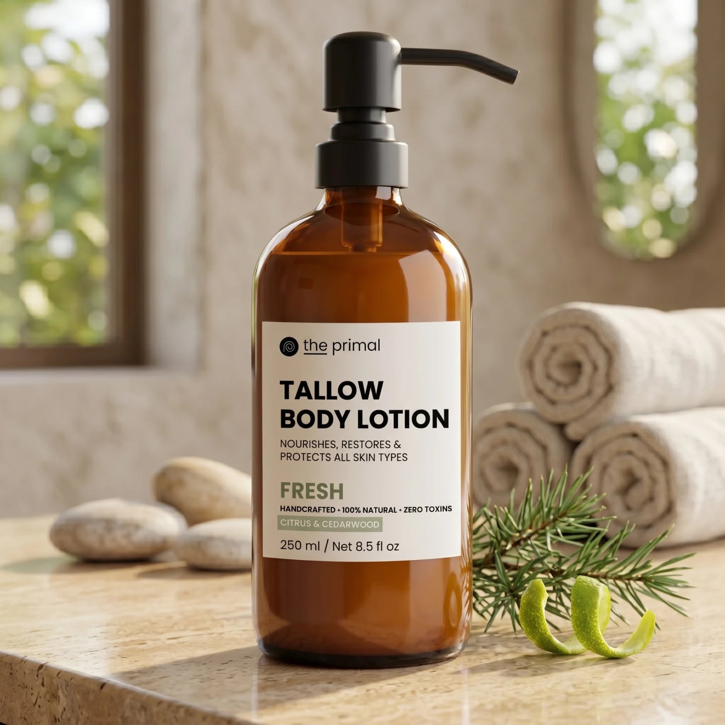 Citrus cedarwood tallow body lotion by The Primal